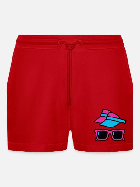 80s Sun Visor Glasses Set - Organic Relaxed Cropped Shorts Made in EU - red