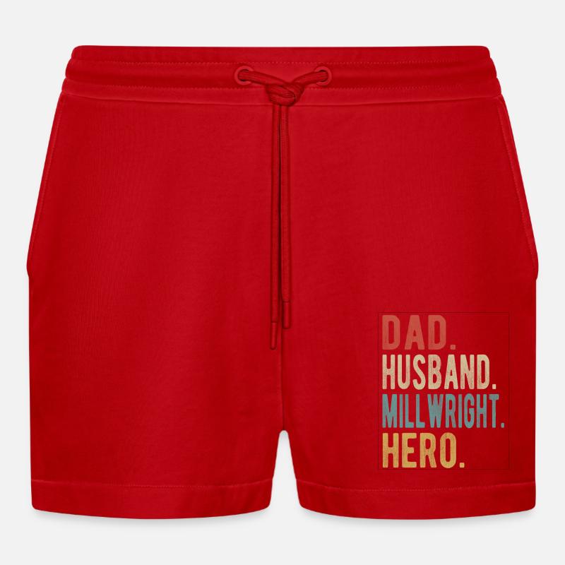 Mühlenbauer Papa Ehemann Held - Organic Relaxed Cropped Shorts Made in EU - Rot