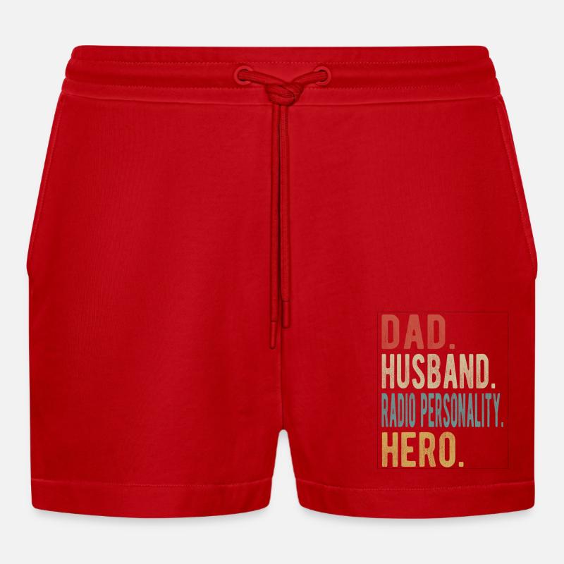 Radiomoderator Papa Ehemann Held - Organic Relaxed Cropped Shorts Made in EU - Rot