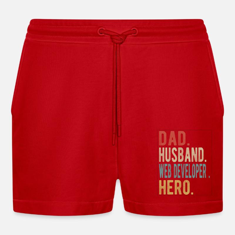 Web Developer Papa Husband Hero - Organic Relaxed Cropped Shorts Made in EU - red