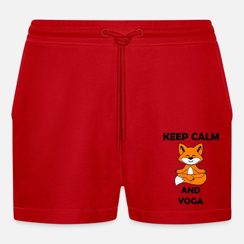 yoga fuchs keep calm - Organic Relaxed Cropped Shorts Made in EU - Rot