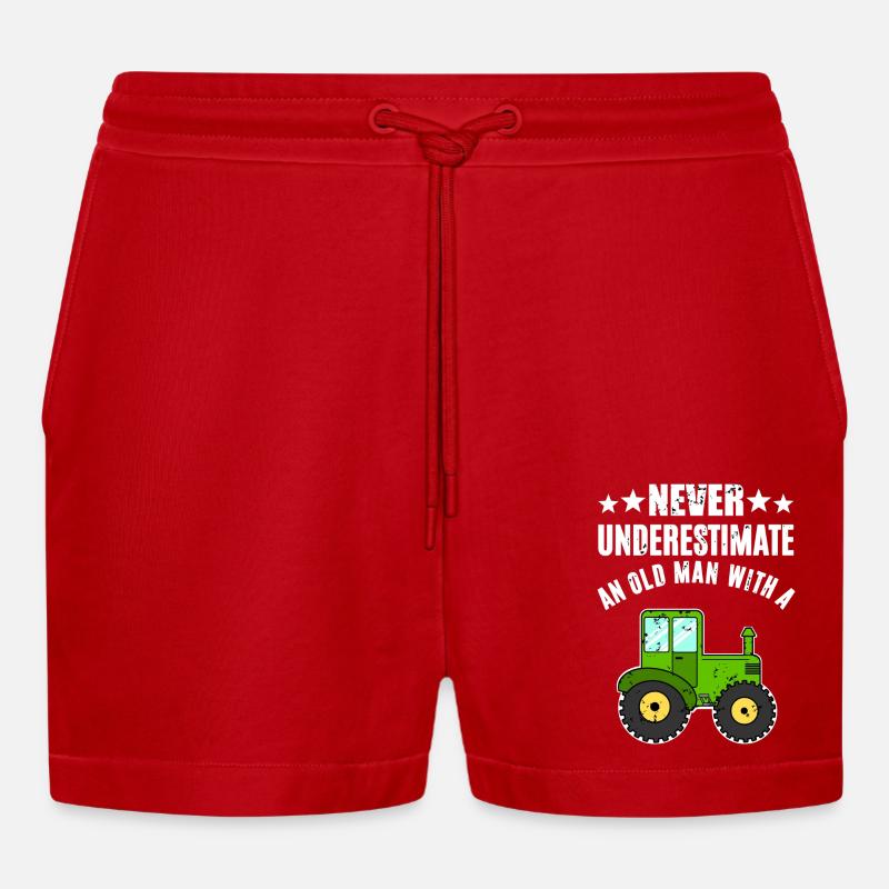 Never Underestimate Traktor - Organic Relaxed Cropped Shorts Made in EU - Rot