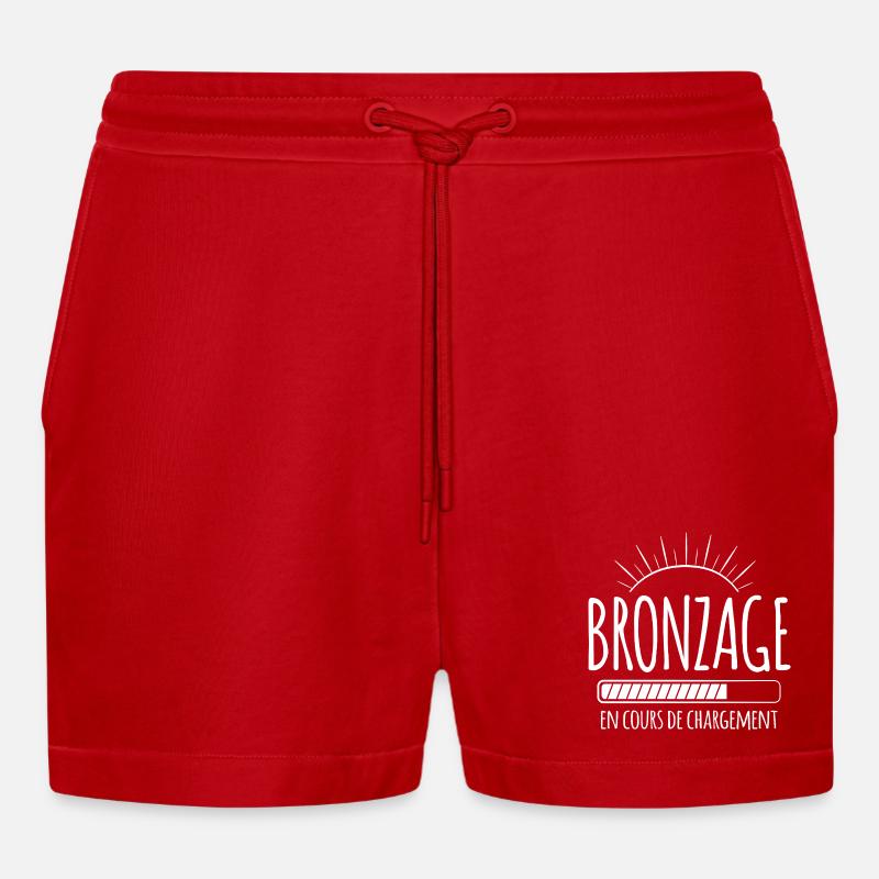 Tan Loading, Summer, Vacation, French - Organic Relaxed Cropped Shorts Made in EU - red