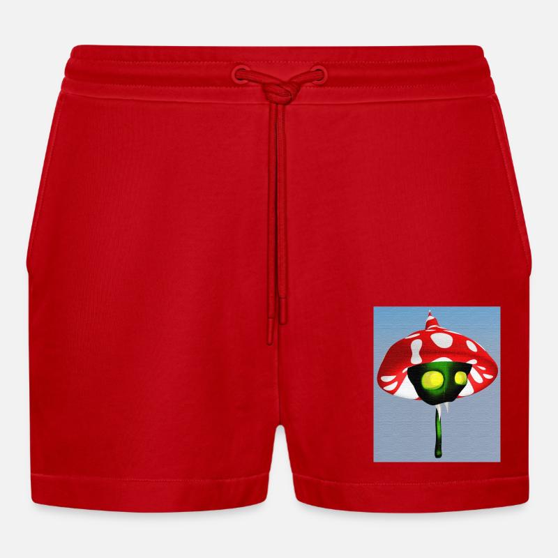 Toadstool Vampire - Organic Relaxed Cropped Shorts Made in EU - red