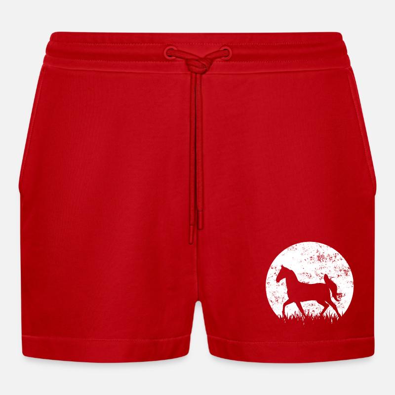 Pferd Pferde Reiten - Organic Relaxed Cropped Shorts Made in EU - Rot