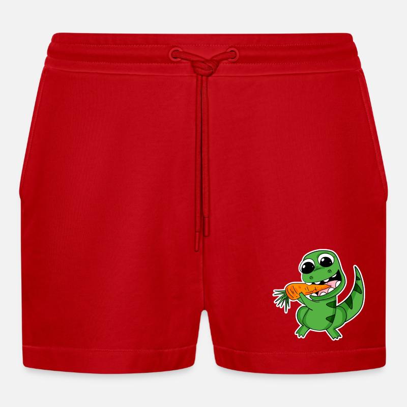 Dino eats carrot - Organic Relaxed Cropped Shorts Made in EU - red