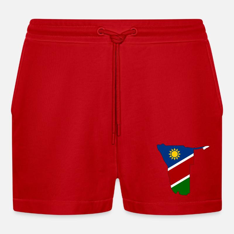 Namibia flag map - Organic Relaxed Cropped Shorts Made in EU - red
