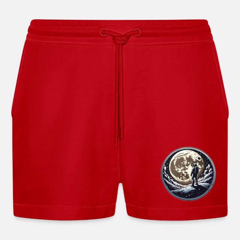 Moon man - Organic Relaxed Cropped Shorts Made in EU - red