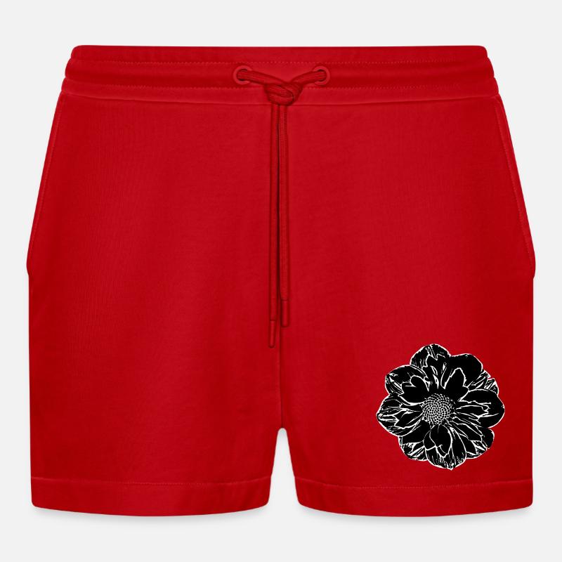 Fleur, Noir, Fleurs, Noir, Fleur - Short bio décontracté court fabriqué en UE - rouge