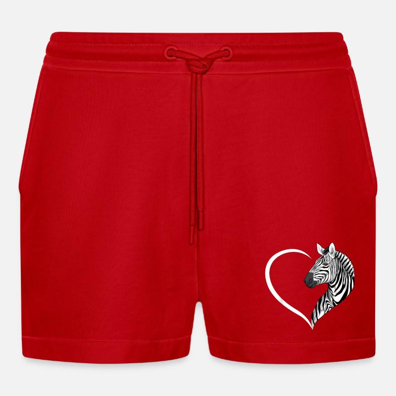 Zebra Herz Silhouette - Organic Relaxed Cropped Shorts Made in EU - Rot