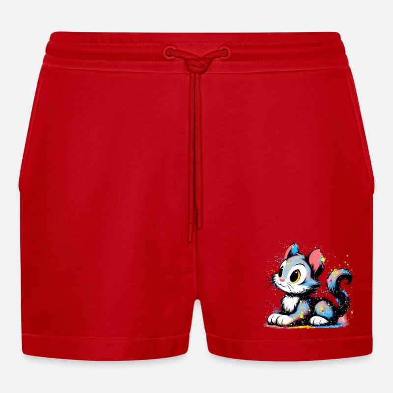 Cat - Organic Relaxed Cropped Shorts Made in EU - red