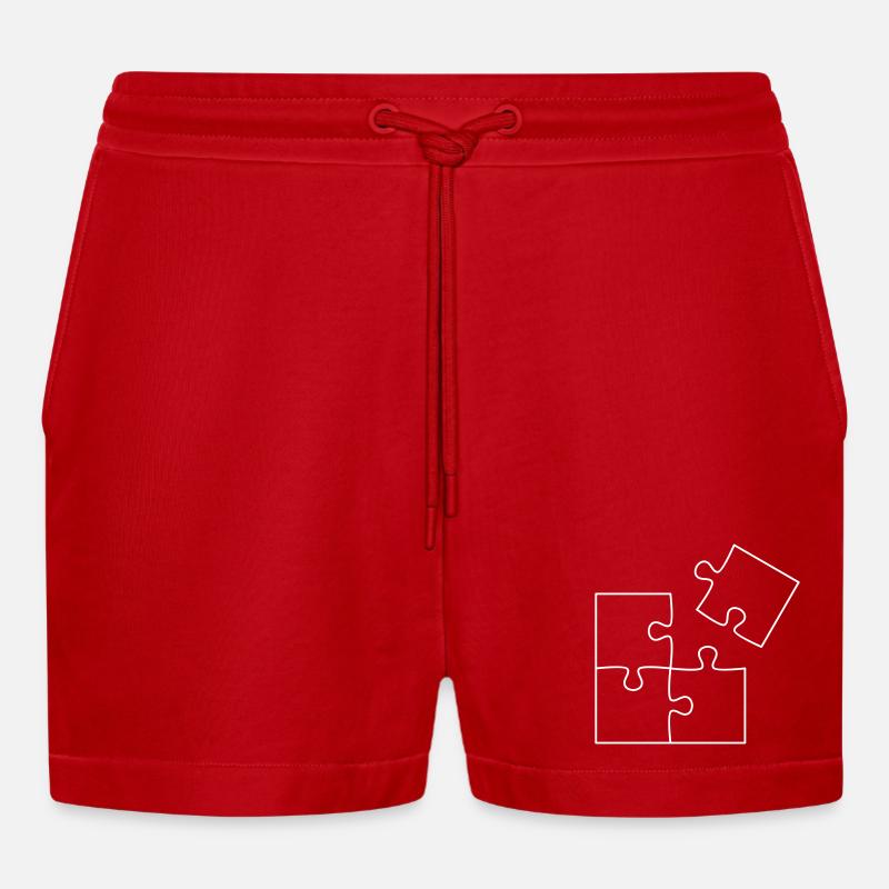 Puzzle - Organic Relaxed Cropped Shorts Made in EU - red