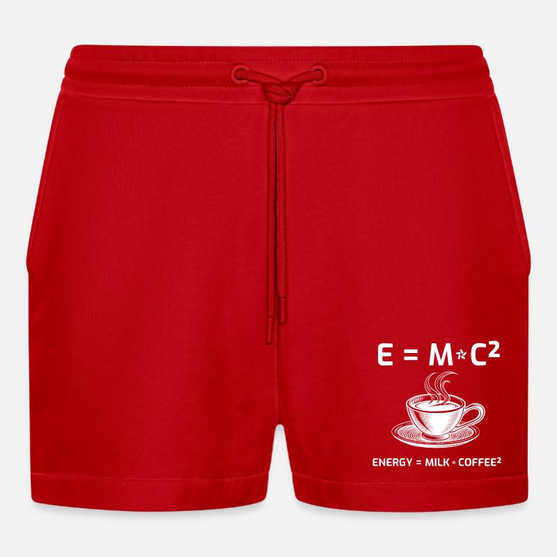 Coffee Drinker Coffee Formula E=MC2 - Organic Relaxed Cropped Shorts Made in EU - red