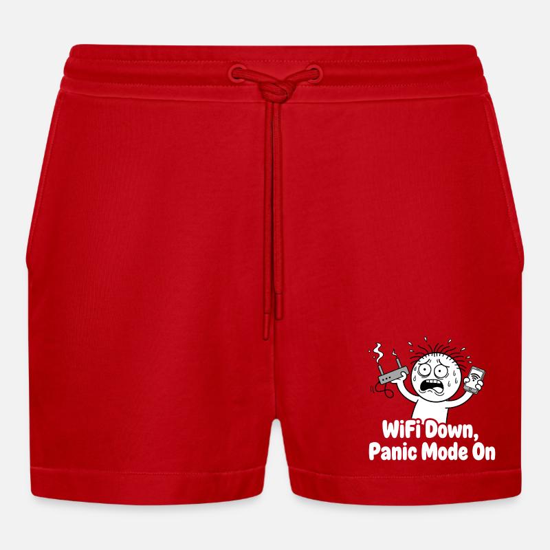 WiFi-Ausfall Panikmodus Meme - Organic Relaxed Cropped Shorts Made in EU - Rot