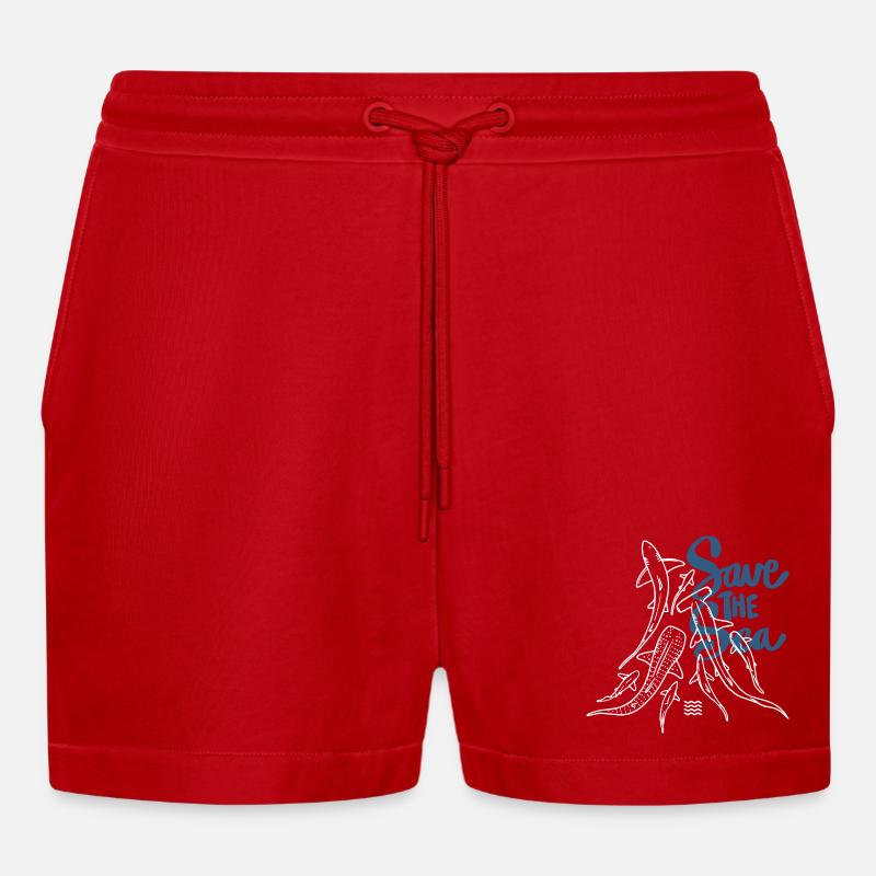 Save The Ocean Line Kunst - Organic Relaxed Cropped Shorts Made in EU - Rot