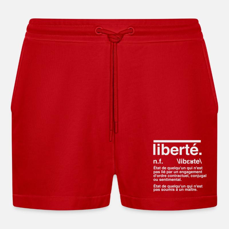 Freedom Definition Dictionary Style - Organic Relaxed Cropped Shorts Made in EU - red