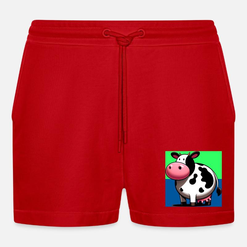 cow - Organic Relaxed Cropped Shorts Made in EU - red