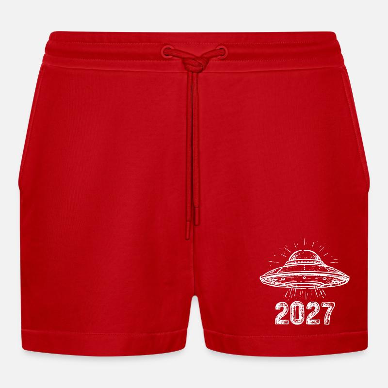 Raumschiff weiß - Organic Relaxed Cropped Shorts Made in EU - Rot