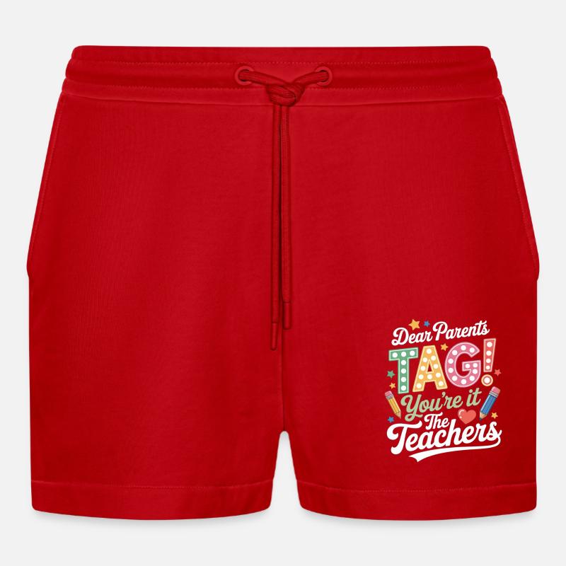 Lehrer Eltern Schulabschluus - Organic Relaxed Cropped Shorts Made in EU - Rot
