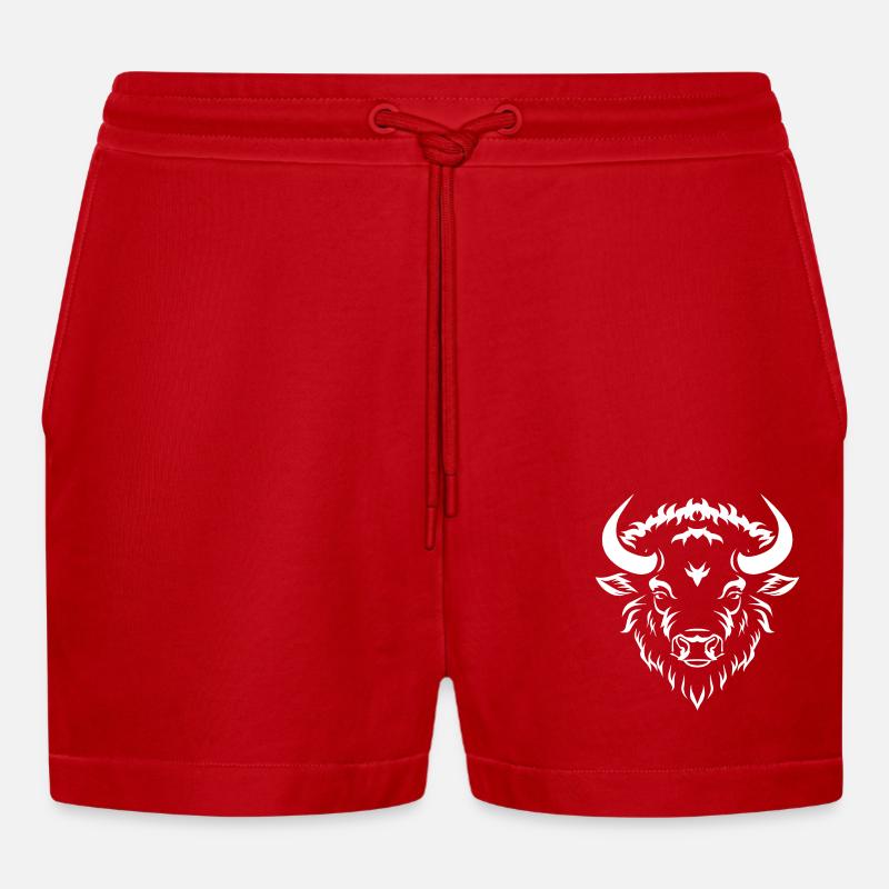 Bison Büffel - Organic Relaxed Cropped Shorts Made in EU - Rot