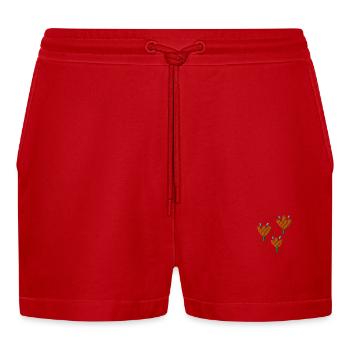 Tulipes brodées - Short bio décontracté court fabriqué en UE - rouge - Devant