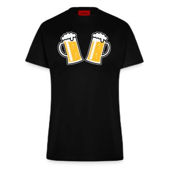 2 chopes à bière Prosten (bière / chope à bière / 3C) - T-shirt bio slim fit fabriqué en UE - SOLID BLACK - Devant
