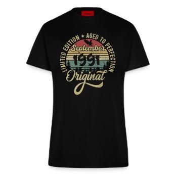 34. Geburtstag September 1991 - 34 Jahre alt - Fitted T-Shirt - made by SPREAD - SOLID BLACK - Vorne