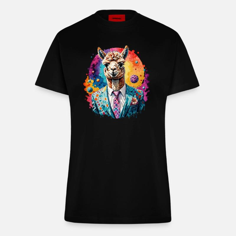 Alpaca in a suit - Fitted T-Shirt - made by SPREAD - SOLID BLACK