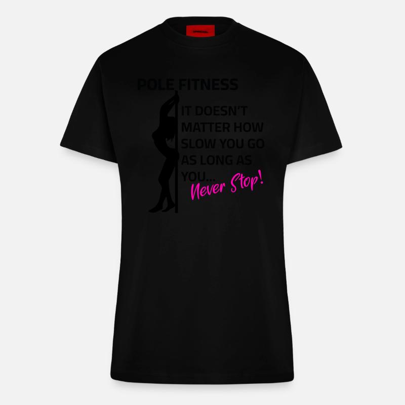 Pole Dance - Never Stop - Fitted T-Shirt - made by SPREAD - SOLID BLACK