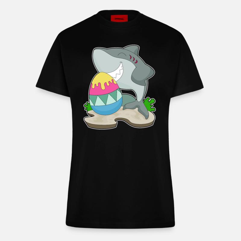 Shark Easter Easter Egg - Fitted T-Shirt - made by SPREAD - SOLID BLACK