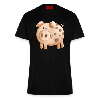 Little pink piggy - pig - piglet - Fitted T-Shirt - made by SPREAD - SOLID BLACK - Front