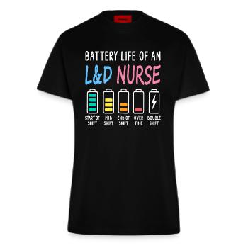 Battery level of a midwife, nurse, humor - Fitted T-Shirt - made by SPREAD - SOLID BLACK - Front
