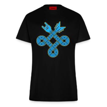 Emblème du nœud de guitare bleu néon - T-shirt bio slim fit fabriqué en UE - SOLID BLACK - Devant