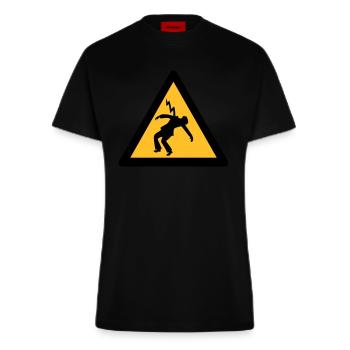 électricien coup de foudre panneaux danger - T-shirt bio slim fit fabriqué en UE - SOLID BLACK - Devant