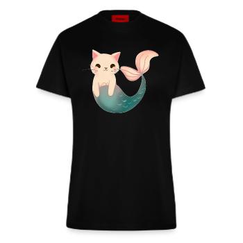 Chat sirène mignon - T-shirt bio slim fit fabriqué en UE - SOLID BLACK - Devant