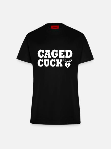 Cuckold caged cuck - Fitted T-Shirt - made by SPREAD - SOLID BLACK