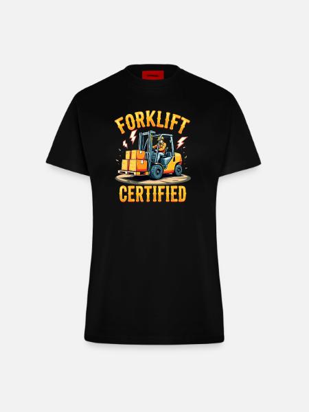 Forklift Certified Gabelstapler - Fitted T-Shirt - made by SPREAD - SOLID BLACK