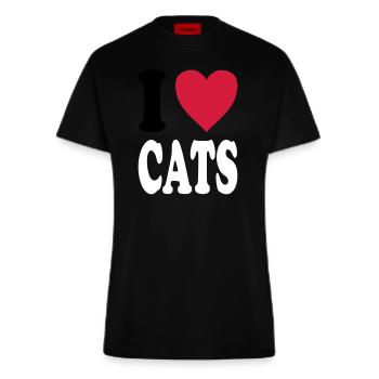I love CATS - Fitted T-Shirt - made by SPREAD - SOLID BLACK - Front