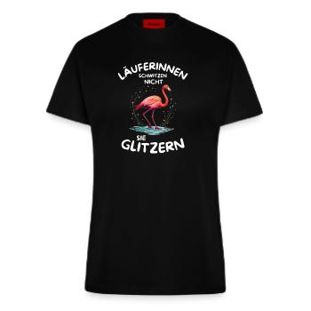 Läuferinnen schwitzen nicht sie glitzern Flamingo - Fitted T-Shirt - made by SPREAD - SOLID BLACK - Vorne