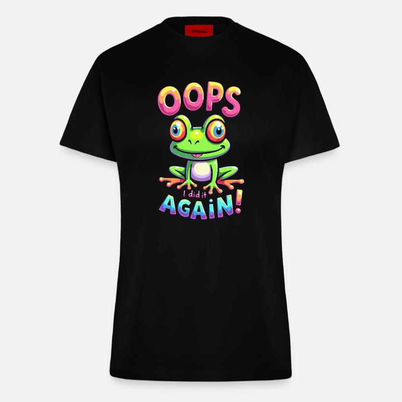 Bunter Frosch mit optimistischer Botschaft - Fitted T-Shirt - made by SPREAD - SOLID BLACK