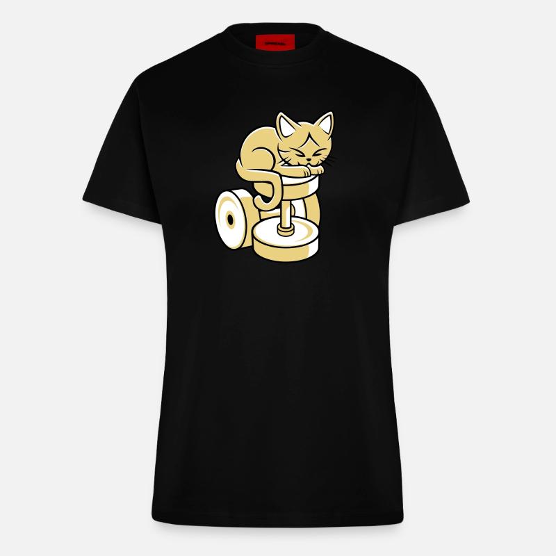 Katze auf Hantel - Fitted T-Shirt - made by SPREAD - SOLID BLACK