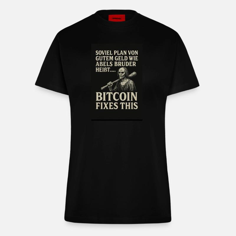 Bitcoin fixes this - Fitted T-Shirt - made by SPREAD - SOLID BLACK