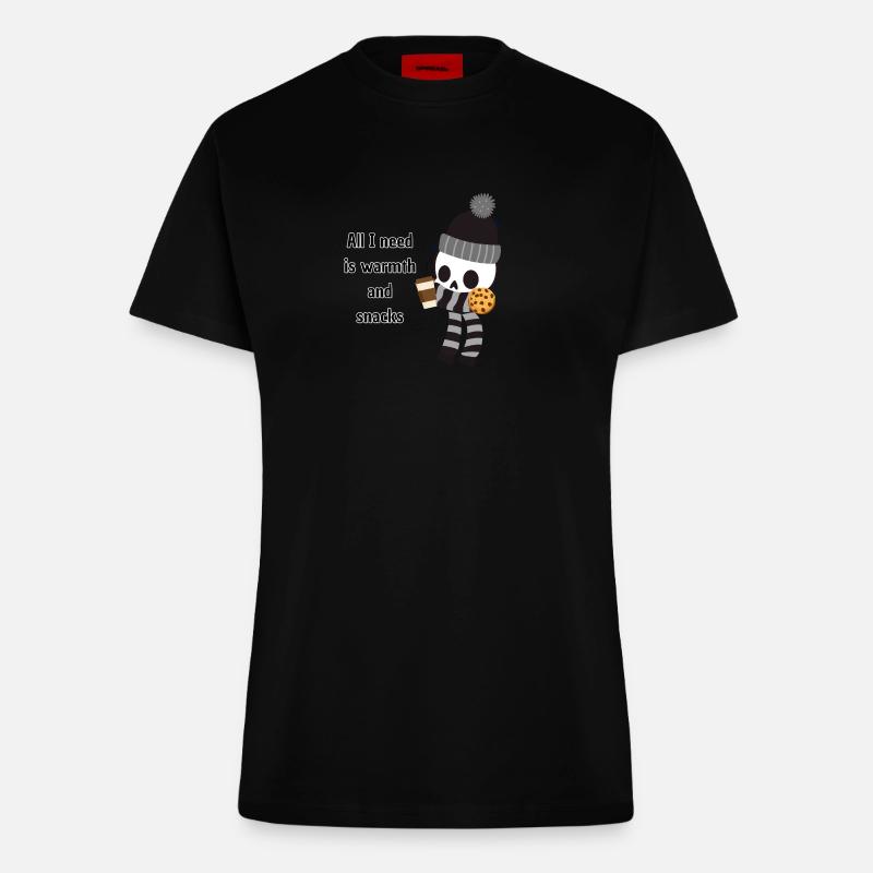 All I need is warmth and snacks - Fitted T-Shirt - made by SPREAD - SOLID BLACK