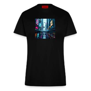 Paysage urbain futuriste au néon : une vision vibrante - T-shirt bio slim fit fabriqué en UE - SOLID BLACK - Devant