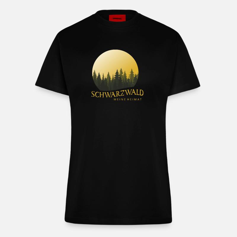 Forest Landscape Sunset Black Forest - Fitted T-Shirt - made by SPREAD - SOLID BLACK