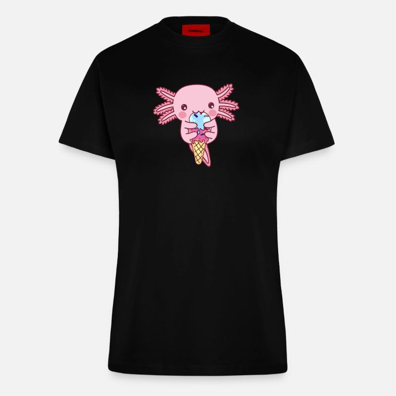 Süßer Axolotl isst ein Eis - Fitted T-Shirt - made by SPREAD - SOLID BLACK
