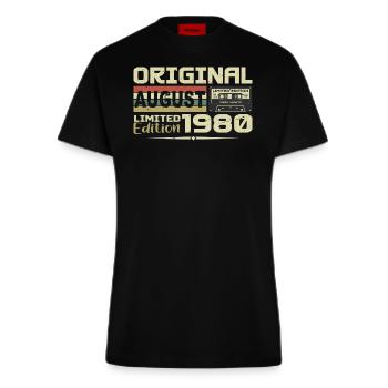 August 1980 - geboren im August 1980 gebaut im August 1980 - Fitted T-Shirt - made by SPREAD - SOLID BLACK - Vorne