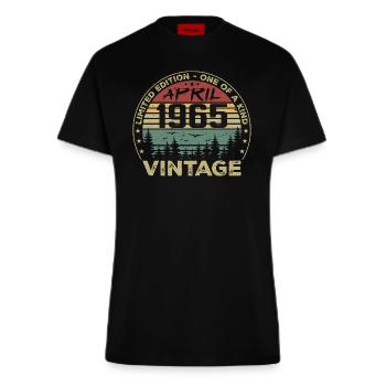 Vintage April 1965 Birthday Gift - Fitted T-Shirt - made by SPREAD - SOLID BLACK - Front