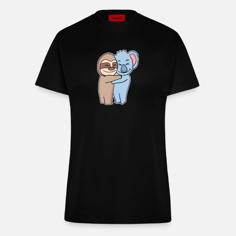 Faultier und Koala umarmen sich - Umarmung - Fitted T-Shirt - made by SPREAD - SOLID BLACK