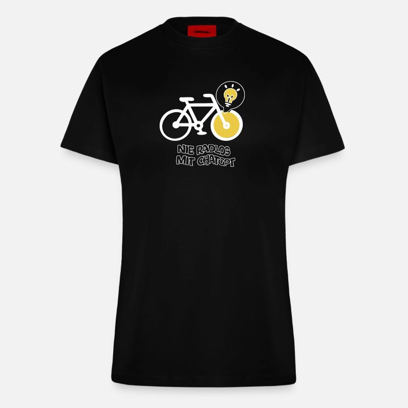 Cycling with creative light bulb design - Fitted T-Shirt - made by SPREAD - SOLID BLACK